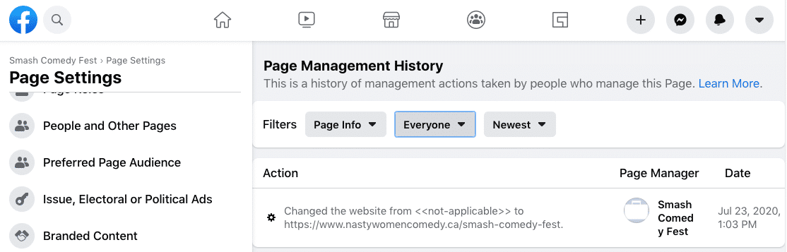 Facebook updates Page Management History feature