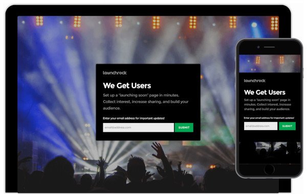 example of a landing page on desktop and mobile using launchrock landing page builder