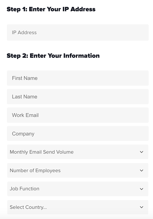 Form fields for checking your Sender Score on Return Path.