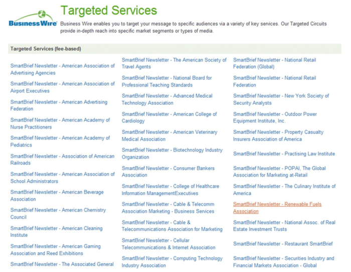 example of business wire targeted services for press releases 