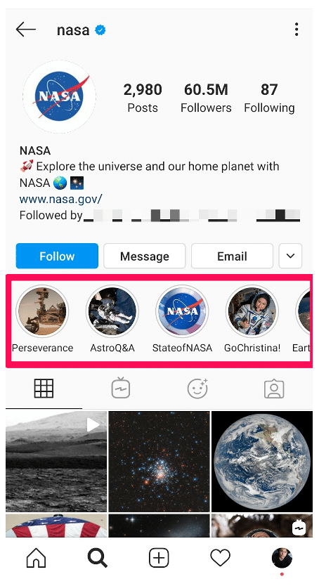 NASA Instagram Highlight covers