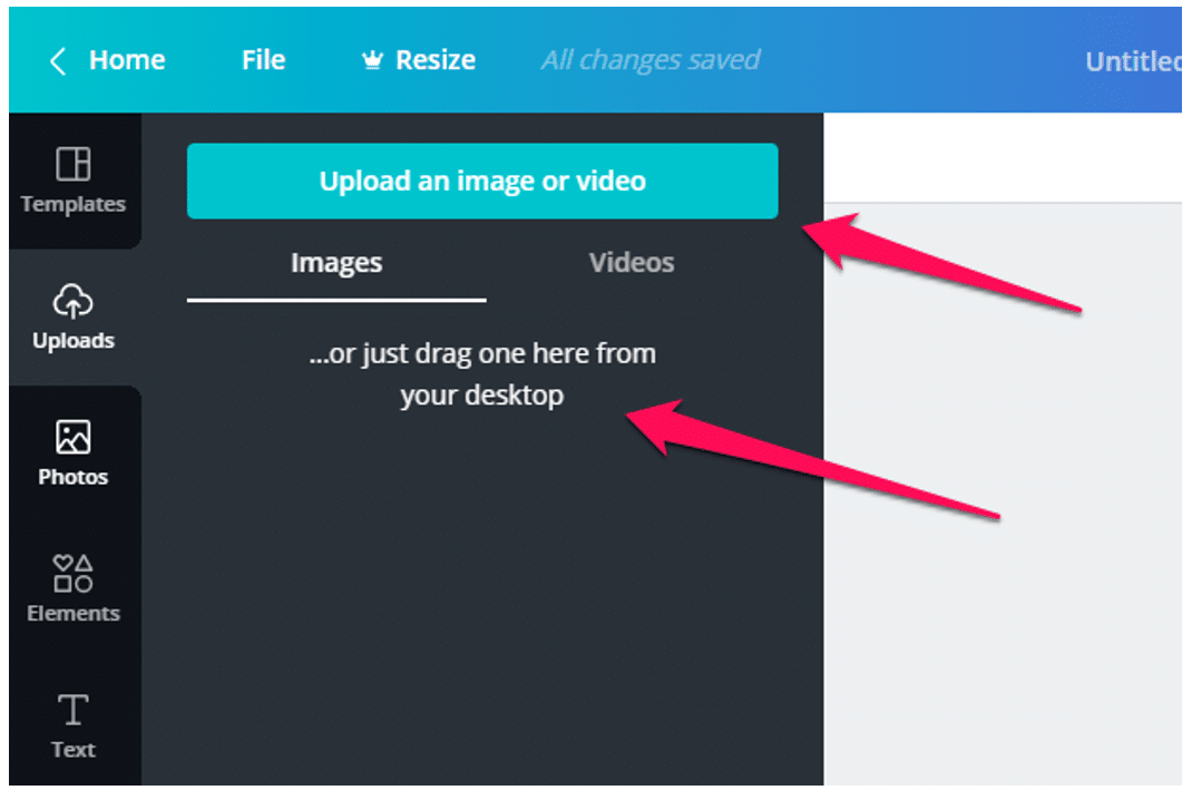 Upload image or video icons to Canva