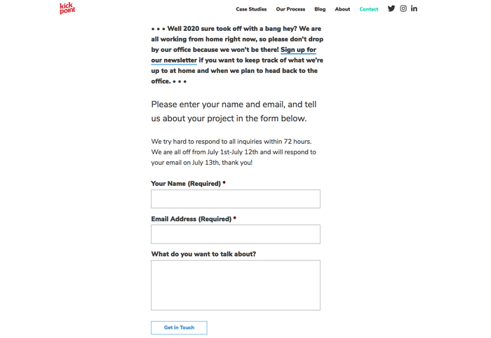 kick point contact us page example