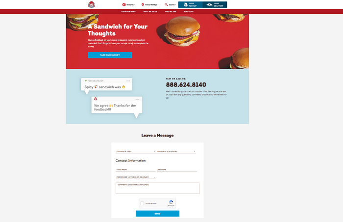 wendys contact us page example