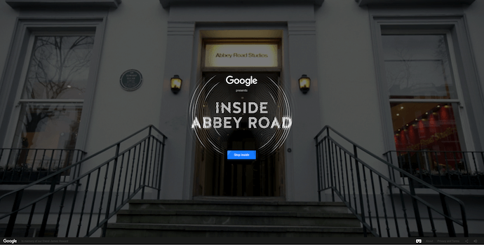 Homepage of Google's Inside Abbey Road, an award-winning website