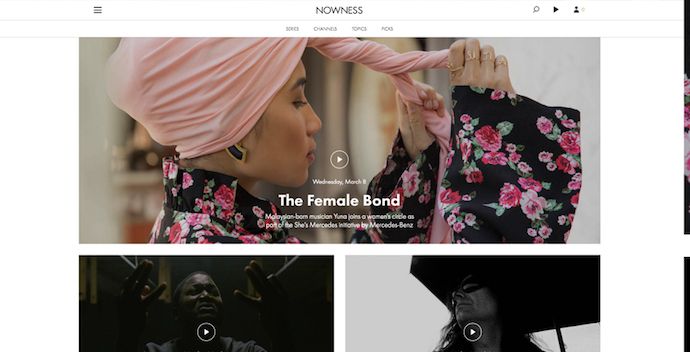 Homepage of NOWNESS, an award-winning website