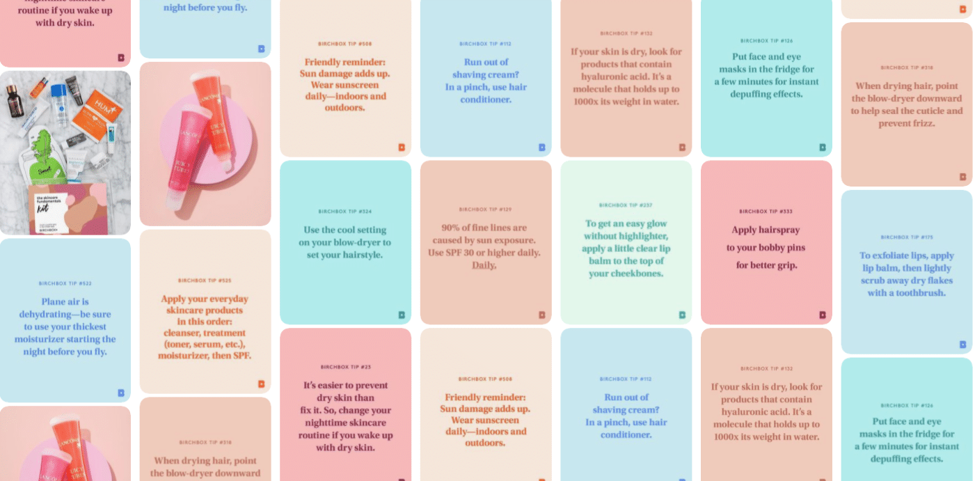 Birchbox creates eye-catching images using text-only pins