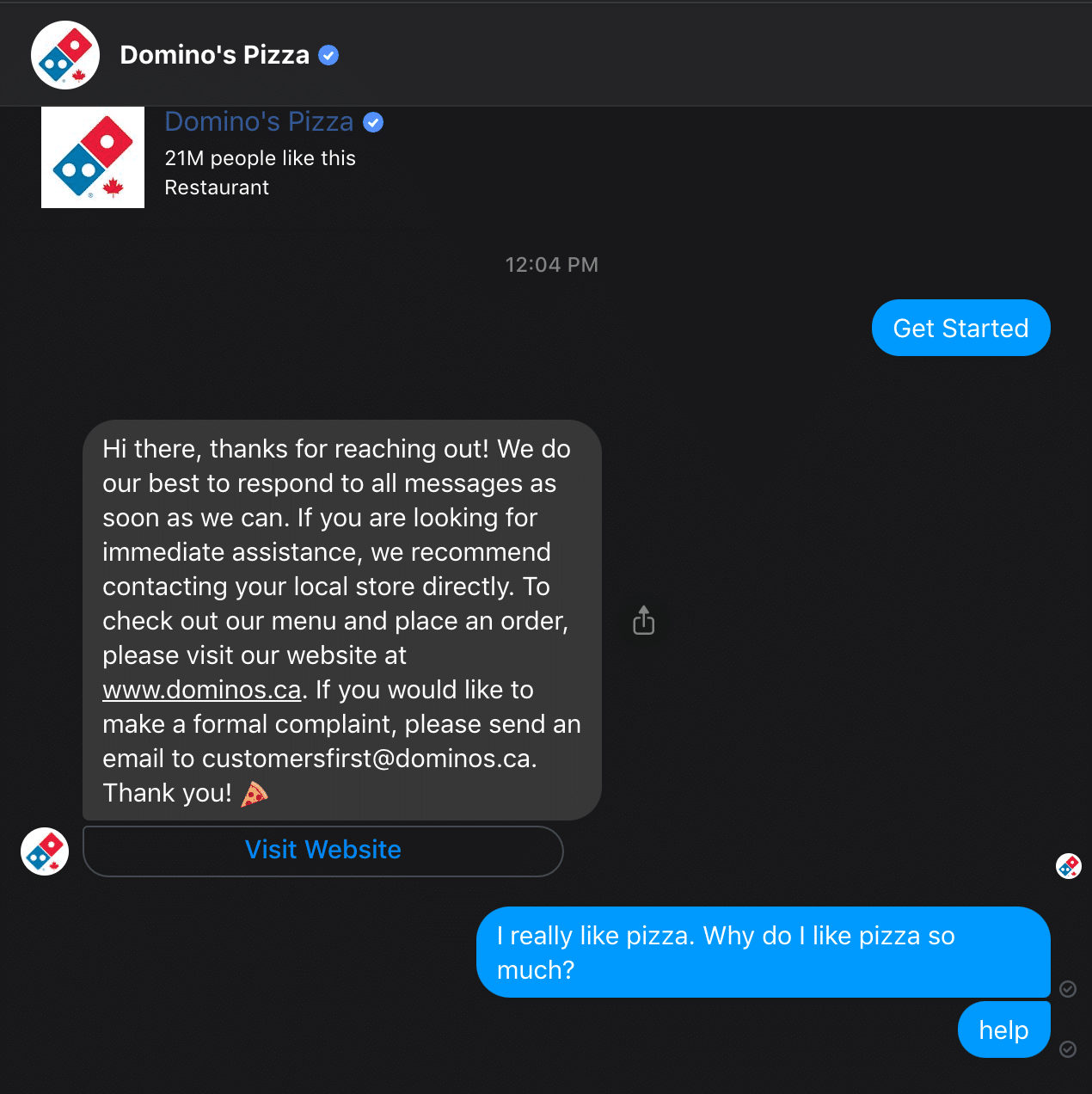 Domino's Pizza chatbot