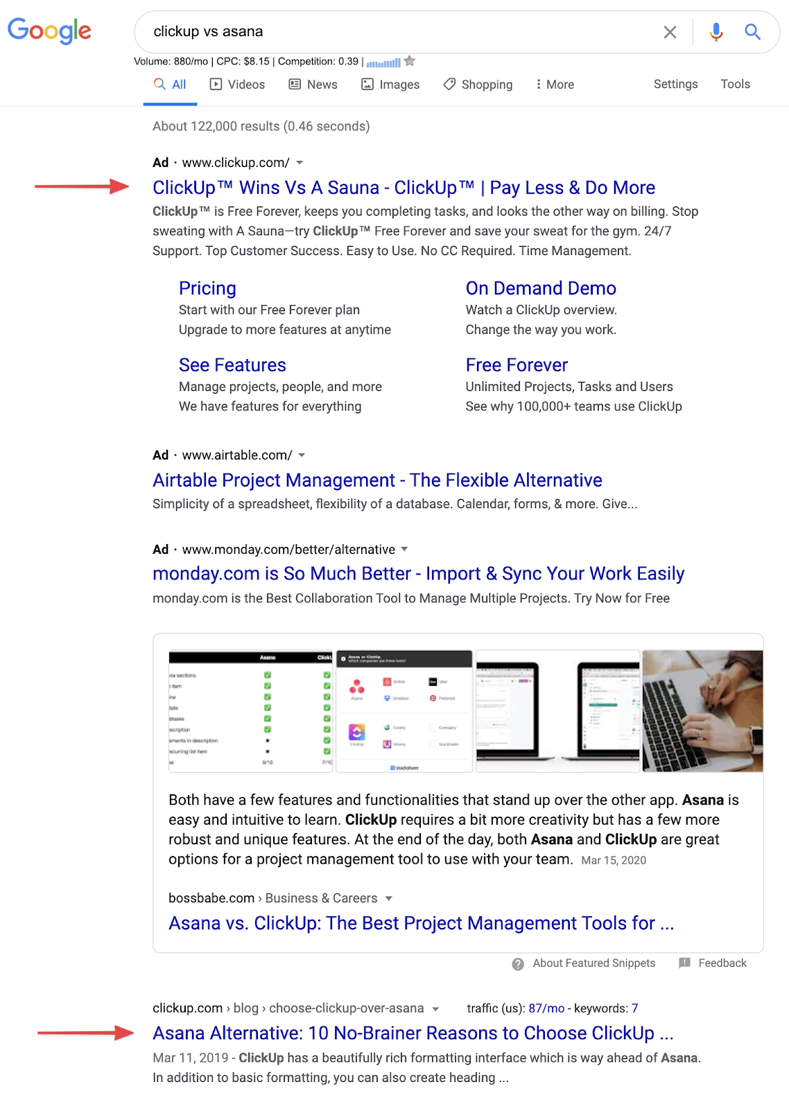 clickup vs asana search results page