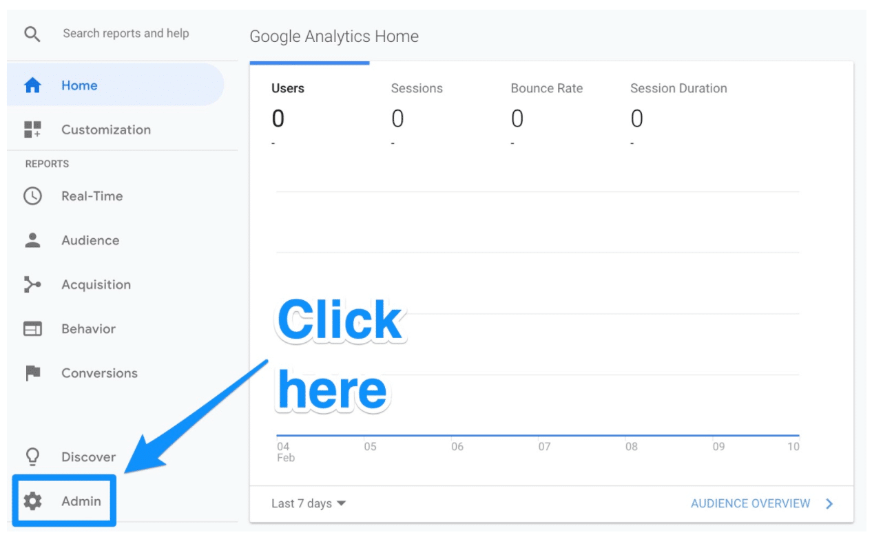 Use Admin button to set goals on Analytics dashboard