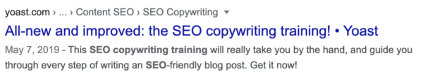 meta description of the SEO copywriting training page on yoast.com