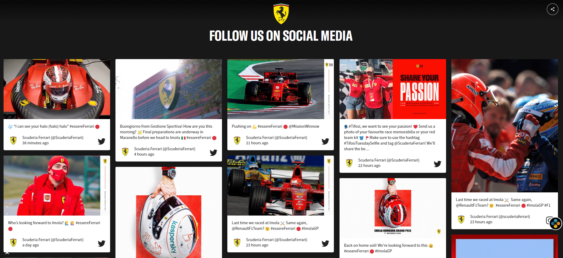 add social posts to website Ferrari