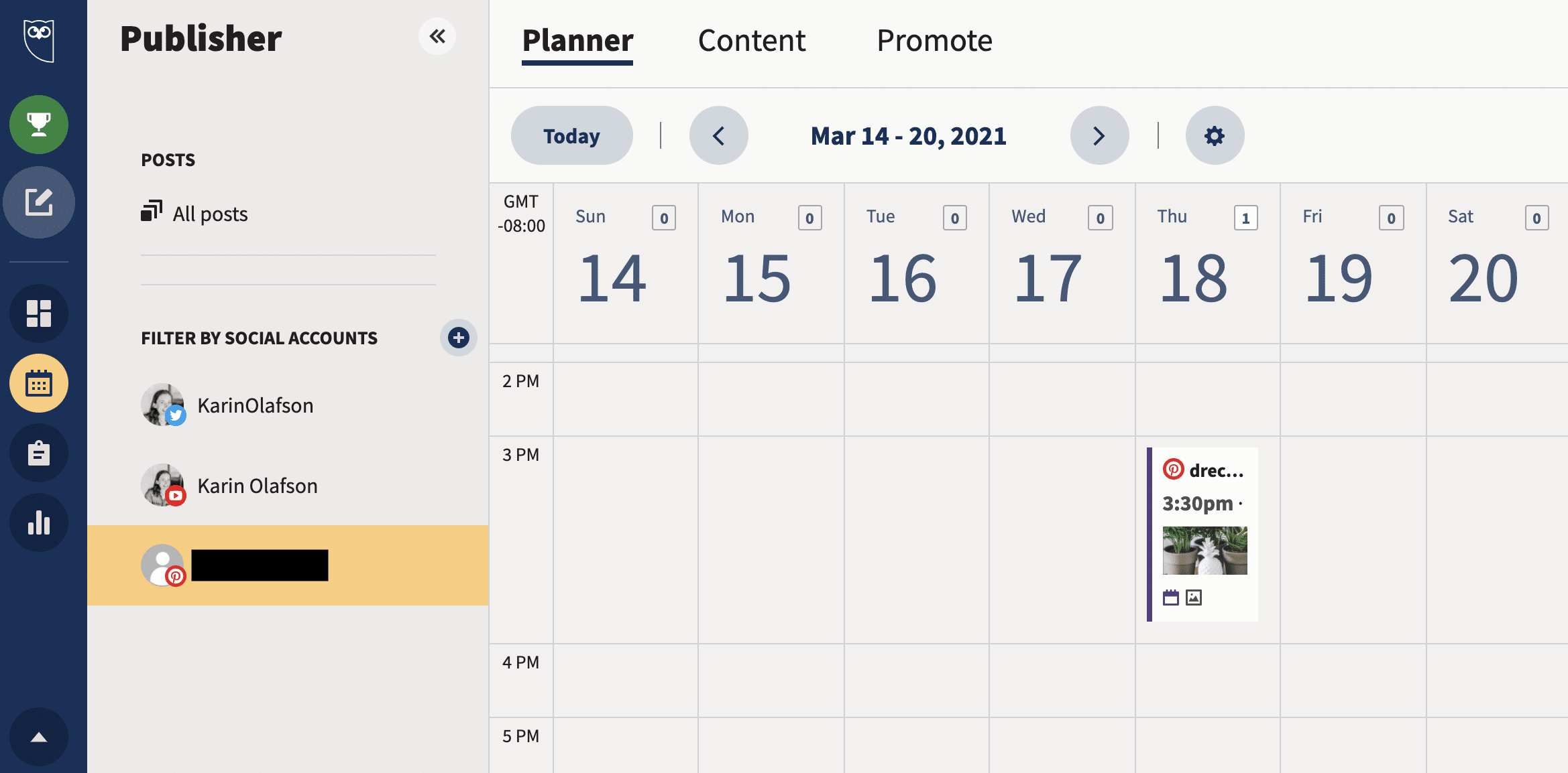Hootsuite Planner scheduled Pins