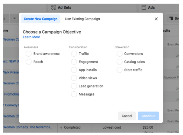 ad creation manager create new campaign