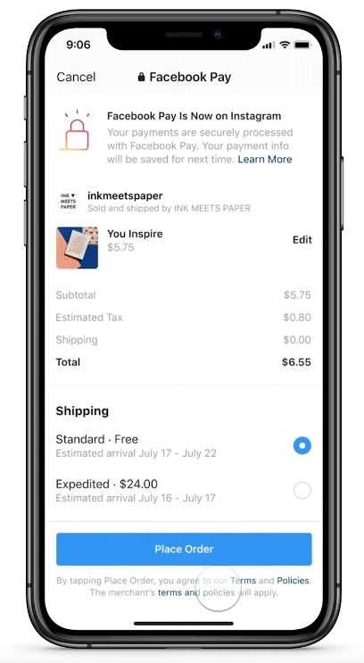 Facebook Pay checkout option