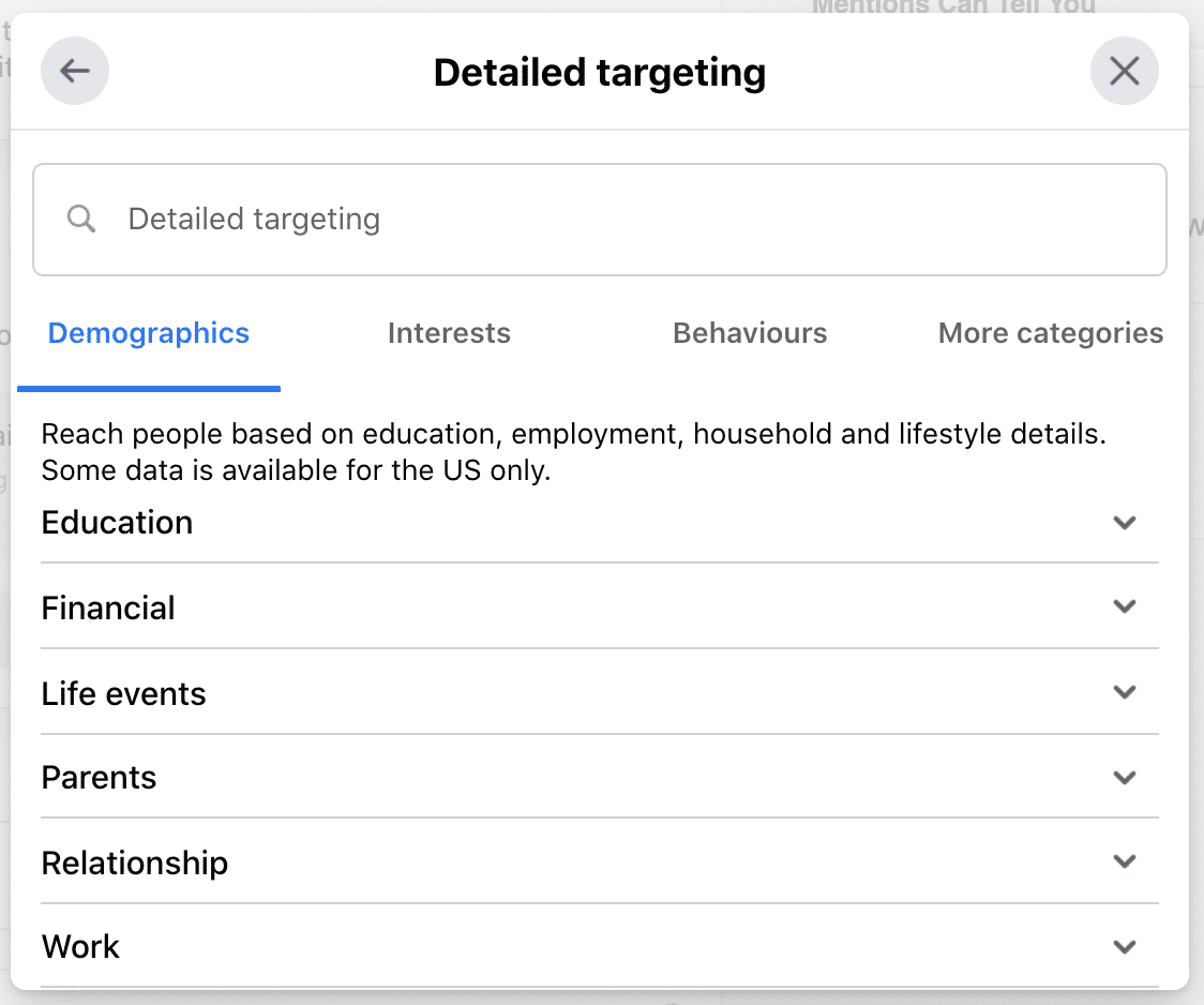 detailed targeting with demographics interests and behaviours