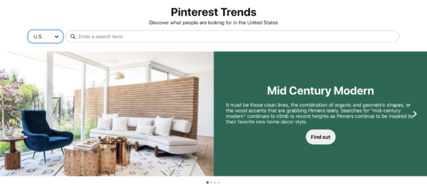 Pinterest trends page for "Mid-century modern"