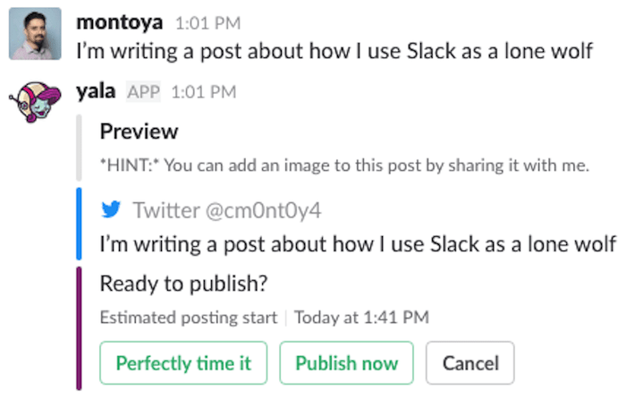 Yala slack app