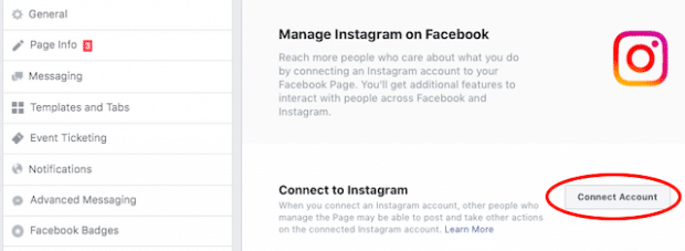 Button to Connect to Instagram in Facebook