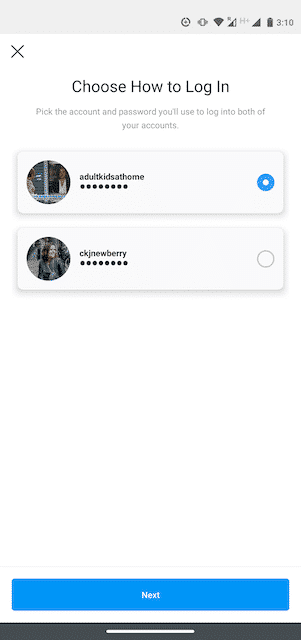 Option to "Choose How to Log In" on Instagram