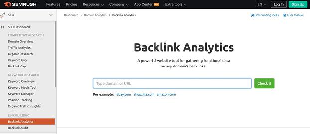 SEMrush backlink analysis tool