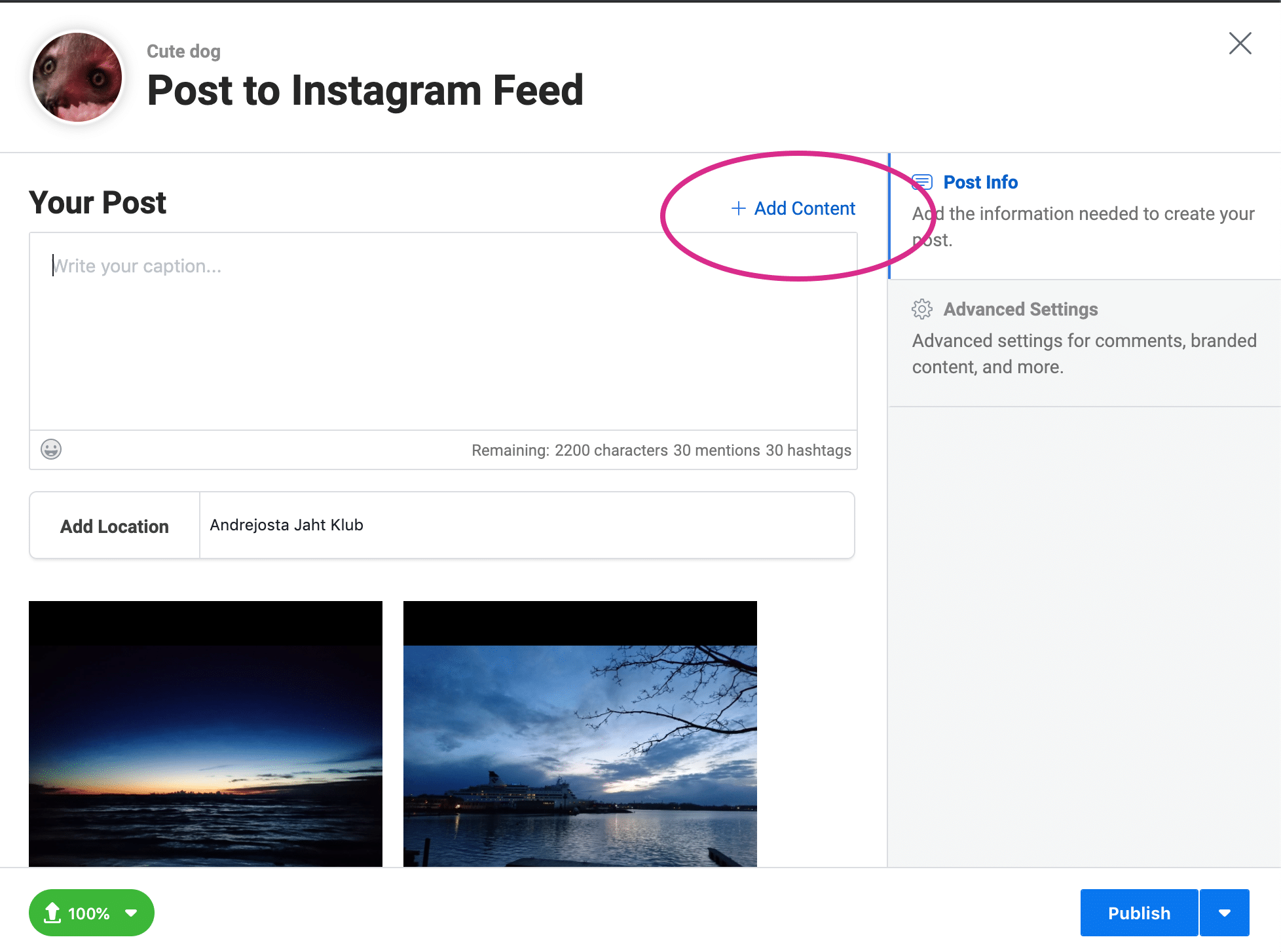 Using Creator Studio to schedule Instagram posts: Add content multiple photos or videos
