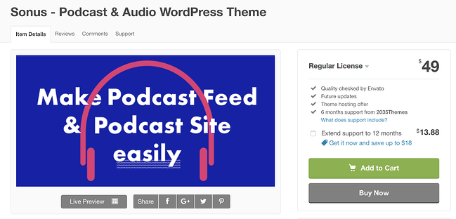 sonus wordpress theme for podcasts download page