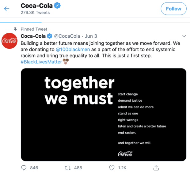 Coca Cola participating in Black Lives Matter movement