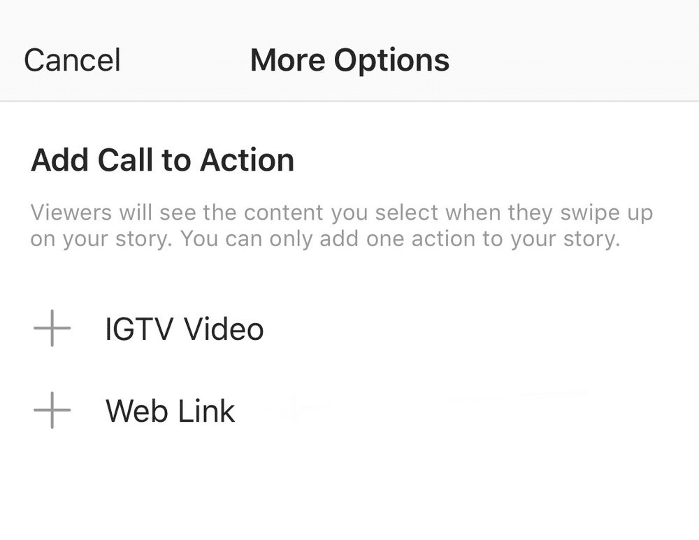 Add Call to Action IGTV Video or Web Link