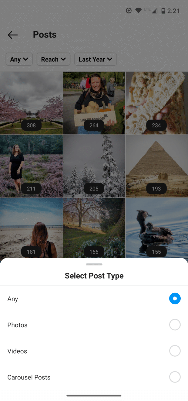 post analytics select post type