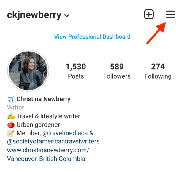 Instagram profile hamburger icon