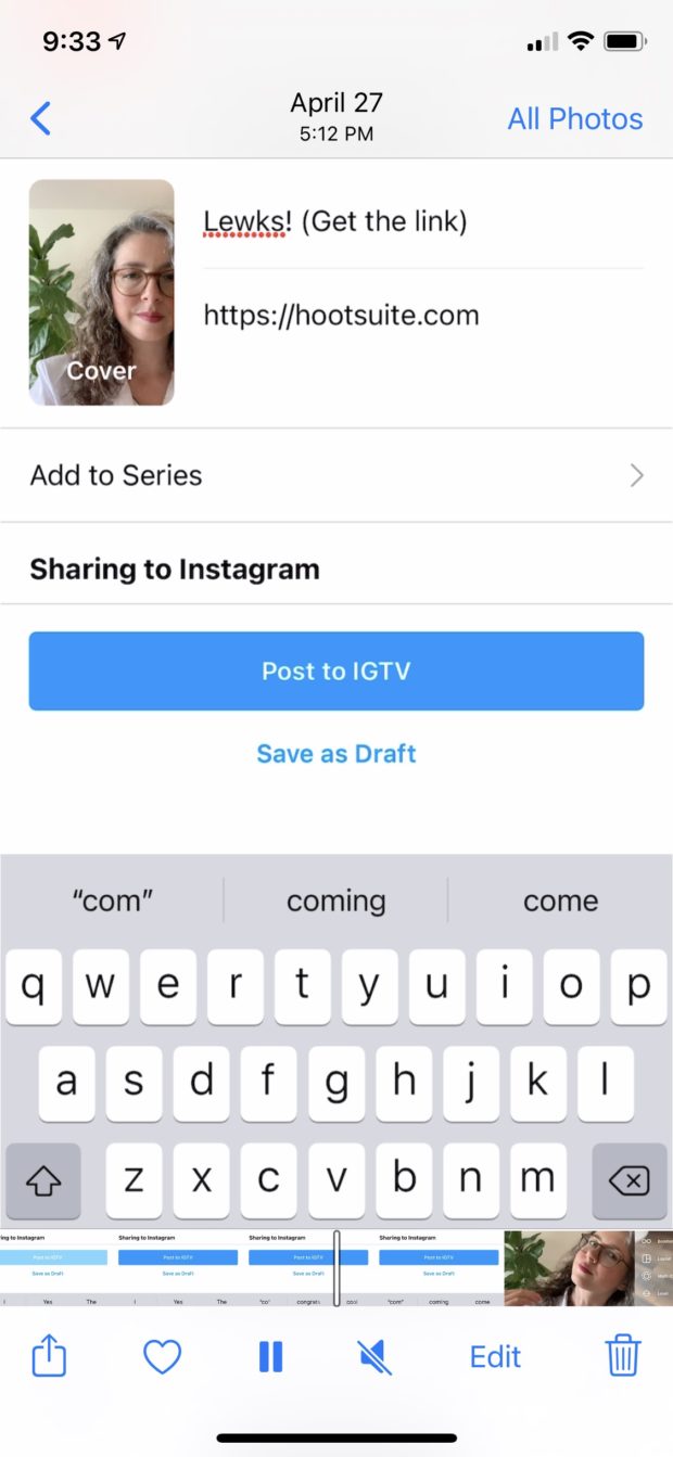 instagram story hack 3: adding link to IGTV caption