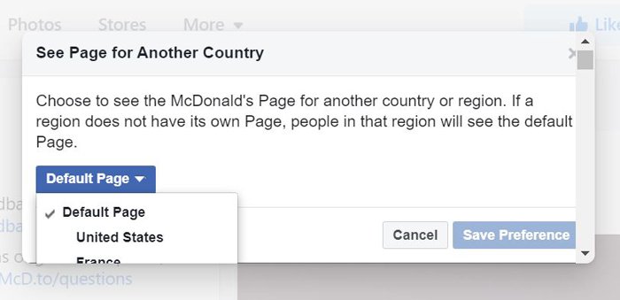 mcdonald's country merge Facebook accounts