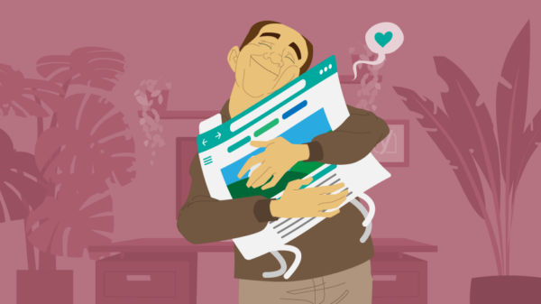 illustration of person hugging their website