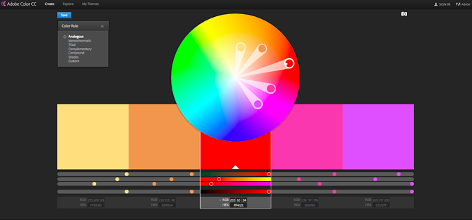 Color wheel on dashboard of Adobe Color