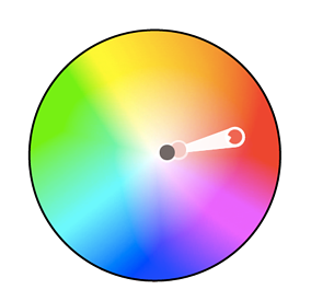 Color wheel with two monochromatic colors plotted along the red hue