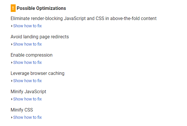 page speed insight optimizations 