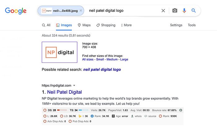 reverse image search - neil patel logo
