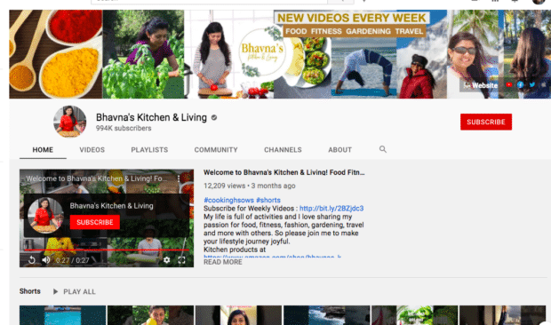 Bhavna's Kitchen & Living channel page