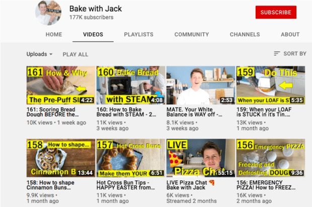 Bake with Jack branded thumbnails
