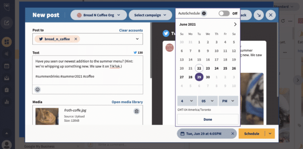 select day and time from Hootsuite calendar