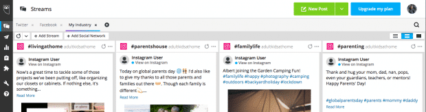 Screenshot showing how to search for multiple hashtags on Instagram in Hootsuite