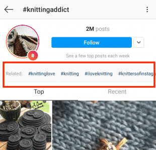 Instagram related hashtag feature