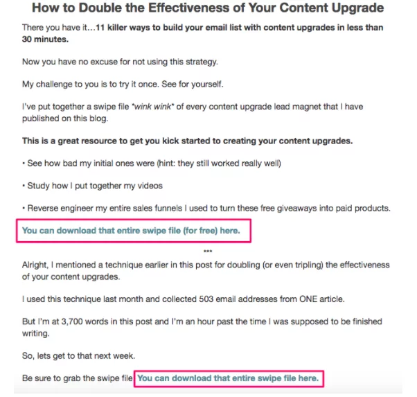 lead magent example use content upgrages 