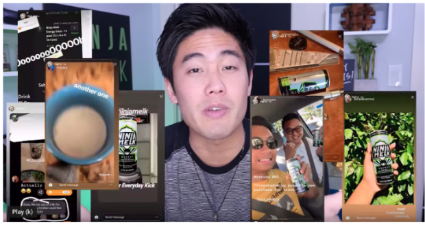 Ryan Higa showing clips of people using his product on YouTube
