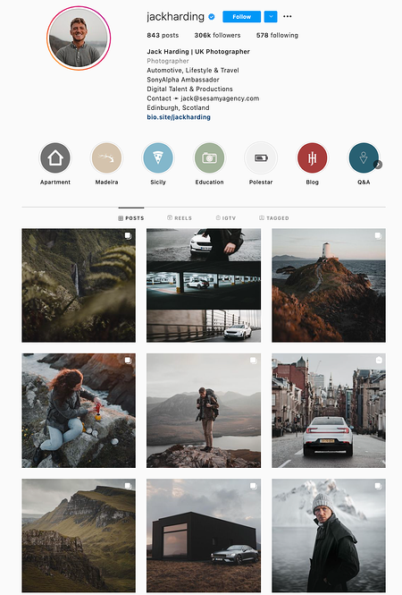 Dark Colors Instagram Theme Example
