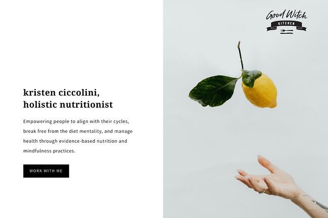 Above the fold website example from Good Witch Kitchen