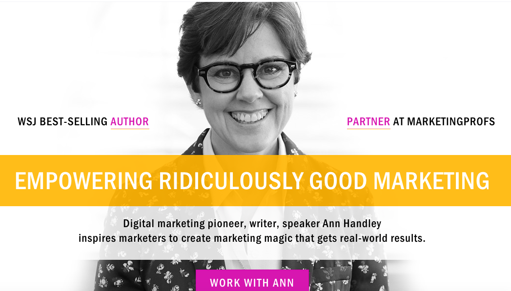 Ann Handley's above the fold website example