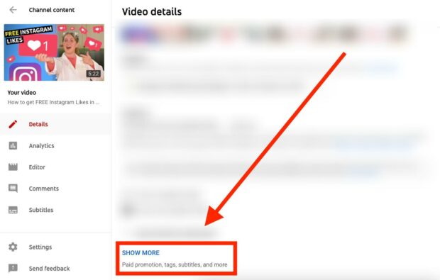Video details page in YouTube creator studio