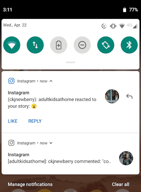 Instagram notification